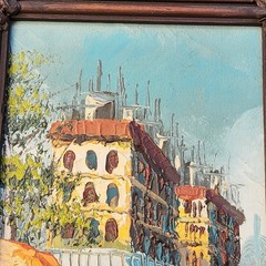 Vintage Impasto Paris Street Scene Oil Painting Ornate Heavy Carved Wood Frame