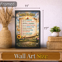 Note to Self Inspirational Wall Art Mental Health Framed Poster 11×17