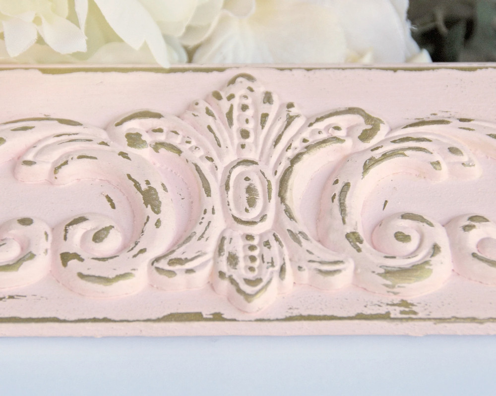 Shabby farmhouse chic hand-painted pink & gold 5×7 embellished picture frame