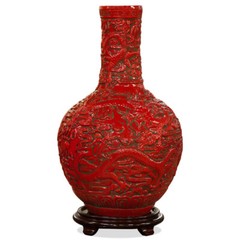 US Seller – Red Porcelain Imperial Dragon Chinese Temple Vase