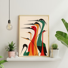 Mid Century Modern Birds Poster – Retro Minimalist Art Print Wall Art Decor Gift