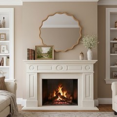36 in Wavy Mirror, Round Solid Wood Frame Decorative Mirror For Bathroom Hotel