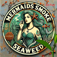 Mermaids Smoke Seaweed Metal Sign Vintage Coastal Mermaid Wall Decor