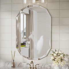Pearlette Oval Beveled Frameless Bathroom Vanity Mirror Decorative Wall Accent M