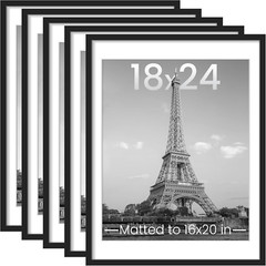 18X24 Picture Frame Set of 5, Display Pictures 16X20 with Mat or 18 X 24 Without