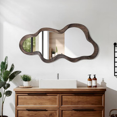 Large Asymmetrical Mirrors for Wall Wood Frame Irregular Mirror Unique Cloud Wav