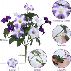 Artificial Flowers Plants for Outdoors, 4 Bundles UV Resistant Fake Faux Petunia
