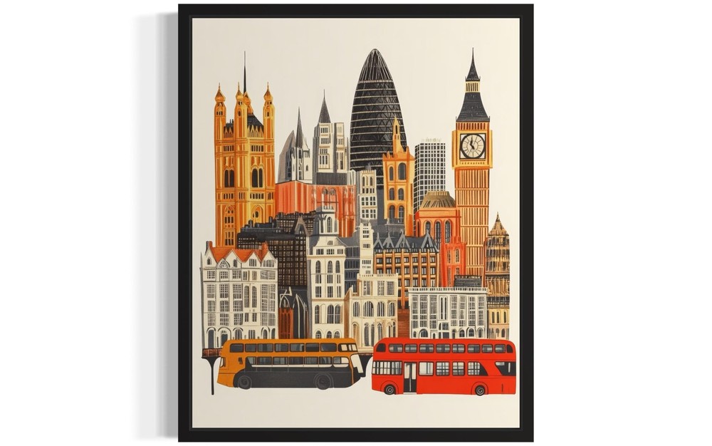 London United Kingdom Wall Art Poster Print, Vintage Retro Landscape Scenery Pai