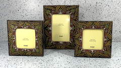 Pier 1 Imports 3 Frames Fabric Brown Embroidered Floral Boho (4 x4, 4x 4, 4 x6)