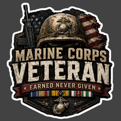 Marine Veteran Sticker Vinyl Decal Earned Never Given USMC Patriotic Military