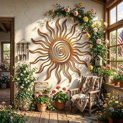 Rustic Sun Metal Wall Art, Boho Garden Decor, Unique Modern Home Decor