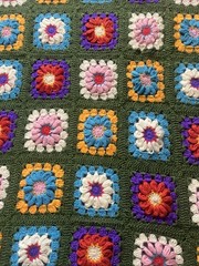 Vintage Crochet Granny Square Afghan Blanket 68×52” Green Yellow Philippines