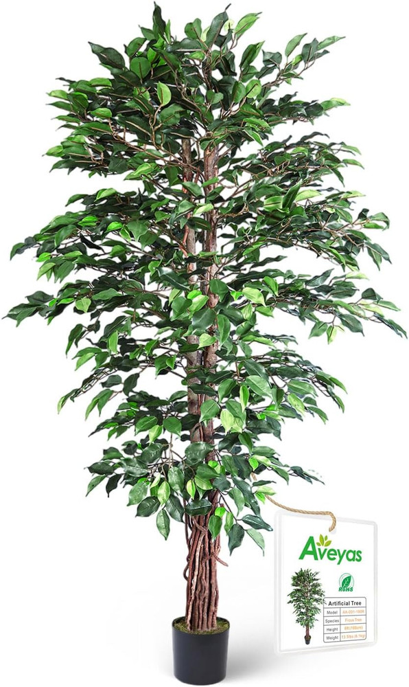 6Ft Faux Ficus Tree for Home Decor, Indoor/Outdoor Silk Plant