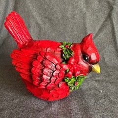 Cardinal Figurine Red Christmas Holly Wreath Winter Decor