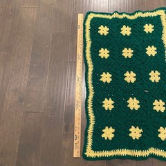 Handmade Crochet Afghan Blanket Granny Square Green Yelllow Boho Vintage Throw