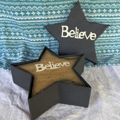 Stackable Star Believe Boxes Red Gold Blue Cardboard Perfect Decorating Item