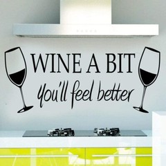 WINE A BIT Quote Letter Wall Sticker Decal Home Arts Kitchen Decoration decor