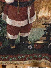 Fringed Tapestry Christmas Throw Blanket Santa, Tree, Fireplace 58”x47”