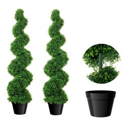 3FT 2 PCS Realistic Artificial Spiral Boxwood Topiary Trees w/Durable Pot