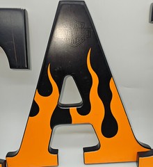 Harley Davidson 8″ Alphabet Wood Letter Hang or Stand Black Orange Flame