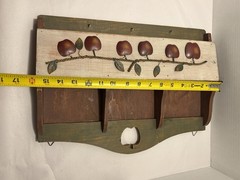 Vintage Wood Apple Mail Letter Key Holder Organizer Wall Hanging