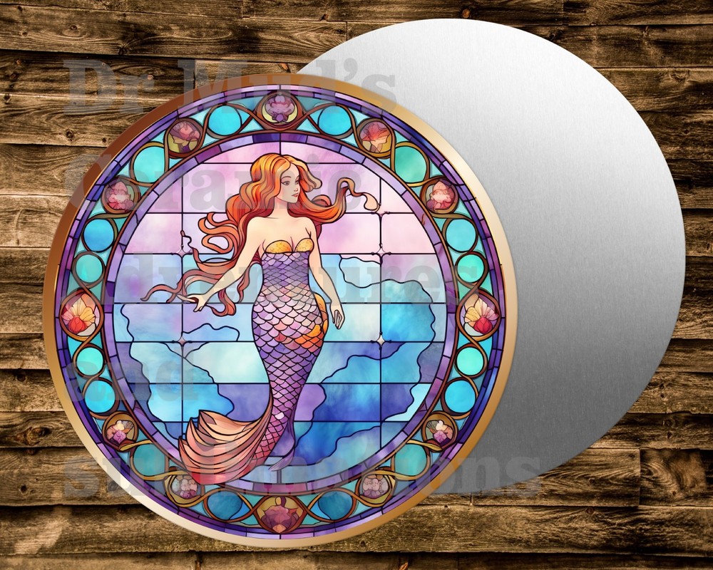standing Mermaid Metal Round Sign for Wreath, Crafts, miniatures