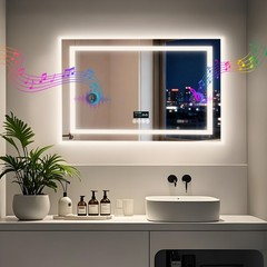 LED Bathroom Mirror Anti-Fog Dimmable Bluetooth 3 Color Digital Display 4 Sizes