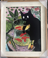 Framed Wall Art for Living Room Funny, Fishing Cat 12 x 10 NEW Fast Shipping