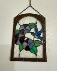 Vtg Stained Glass Hummingbird Suncatcher Real Leading Custom 14 x 9.5 in READ