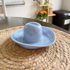 1930s Delphine Glass Blue Cowboy Hat Figurine Western Trinket Dish Ash Tray