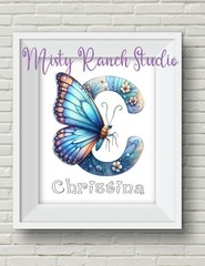 BUTTERFLY Monogram Letter Name Water Color Art Print – UNFRAMED – Personalized