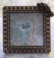 Bijou Metal Picture Frame 4 x 4″, Intricate Metal Work, Amber Stone Butterfly