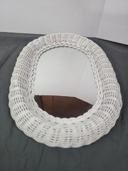 Vintage Small White Wicker Oval Mirror Shabby Chic Cottage Decor 16 X 12 X 1.5″