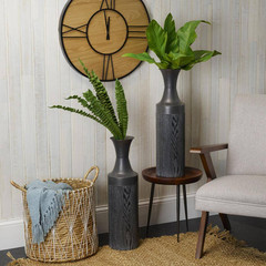 26 In. Metal Vases in Black (Set of 2)
