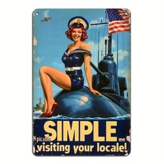 Charming Tin Metal Signs 8×12 Inches Vintage Navy Girl on Submarine Durable Al