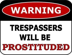 Warning Trespassers Will Be Prostituted Laminated Funny Sign