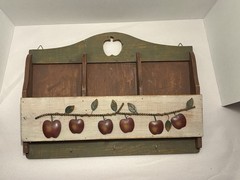 Vintage Wood Apple Mail Letter Key Holder Organizer Wall Hanging