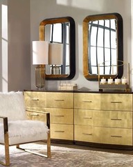 Uttermost 09301 Niva Metallic Gold Black Wall Mirror Bold Modern Beveled 42in