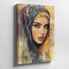 Elegant Woman Portrait Canvas Wall Art Beautiful Headscarf Decorative Wall Print