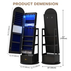 Floor Standing Jewelry Cabinet with LED Lights, 360° Rotating Jewelry Organizer
