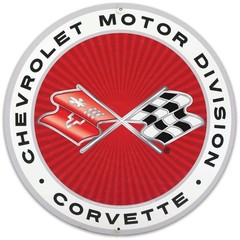 Chevrolet Motor Division Corvette Logo Round Metal Sign – Corvette Sign for G…