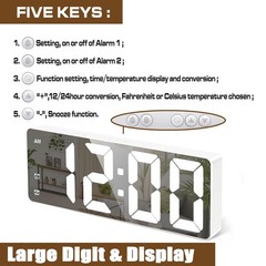 Small Digital Alarm Clock, Mirror Surface LED Electronic Clocks with Large Di…