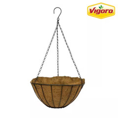 14 In. Dia Black Metal Growers Hanging Basket with Coco Liner
