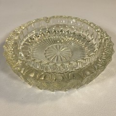 60s cut glass round ashtray key trinket holder – trinkets dish pale yellow tint