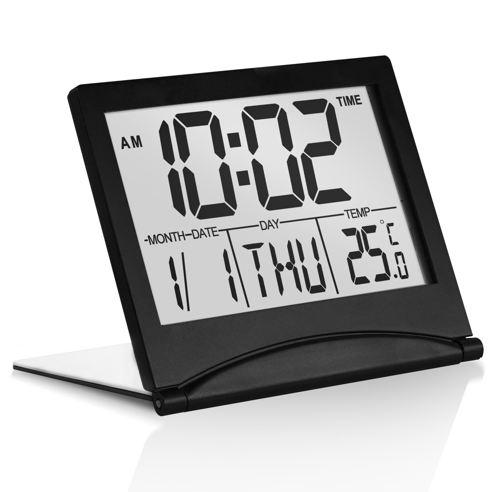 Betus Digital Travel Alarm Clock – Foldable LCD Clock – Compact Desk Clock Black