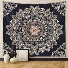 Boho Mystic Mandala Wall Hanging – Ethnic Vintage Bohemian 40″L x 30″W Black