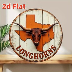 Tin Metal Sign Texas Wall Art Rustic Aluminum Decor with Longhorns 8×8