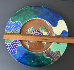 Bibi Leon Hand Crafted Painted Crab Mahogany Wood Charger Plate Tray Signed
