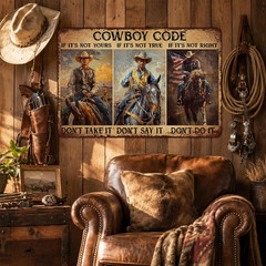 Western Cowboy Code Tin Sign Rustic Metal Wall Decor For Ranch Garage Bar Office