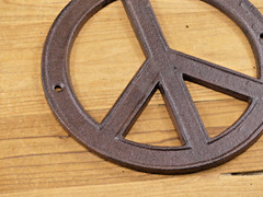 Cast Iron Hippie PEACE Sign Large Wall Plaque Wall Door Decor 8″ Piece Rustic